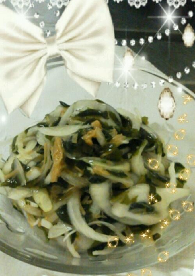 ：新玉ねぎとワカメのなめたけ和え：-レシピのメイン写真