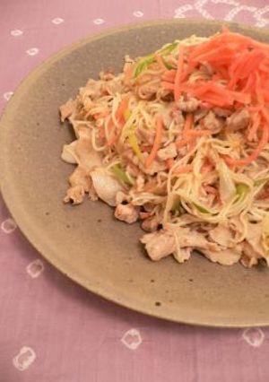 紅しょうがと豚肉とネギの焼きそうめん-レシピのメイン写真