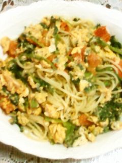 ホウレン草とトマトと卵の塩胡椒パスタ-レシピのメイン写真