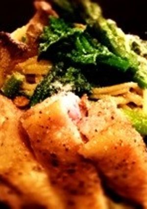 菜の花と鳥肉のパスタ 粒マスタード仕立て-レシピのメイン写真