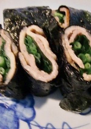 メキシカンポークの、甘辛ねぎ＋青ジソ包み-レシピのメイン写真