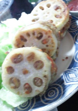 レンコンの野菜たっぷりはさみ揚げ-レシピのメイン写真