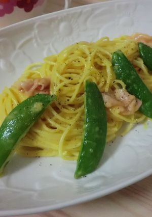 スナップえんどうと生ハムのカルボ風パスタ-レシピのメイン写真