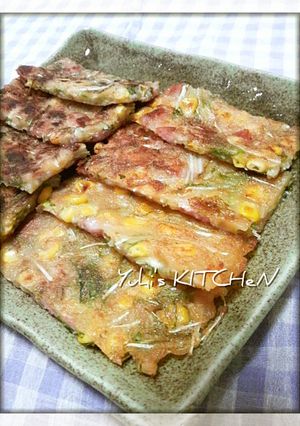 コーンと水菜のチーズチヂミ★ピザ味-レシピのメイン写真