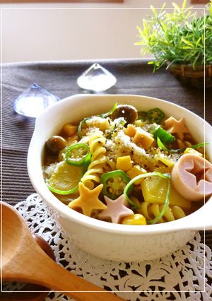 魚ニソ×オクラのお星様カレースープパスタ-レシピのメイン写真