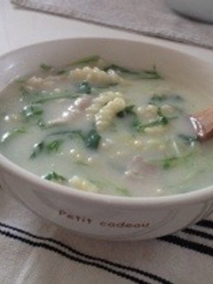 水菜と豚肉のクリームスープパスタ-レシピのメイン写真