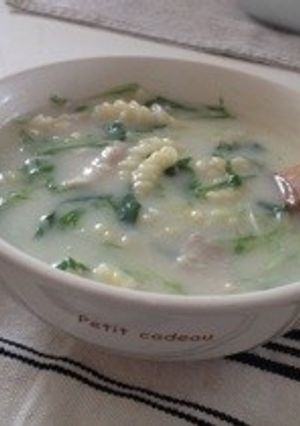 水菜と豚肉のクリームスープパスタ-レシピのメイン写真