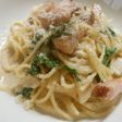 ごろごろベーコンと春菊のクリームパスタ