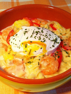 ごちそうスープパスタ☆ポーチドエッグのせ-レシピのメイン写真