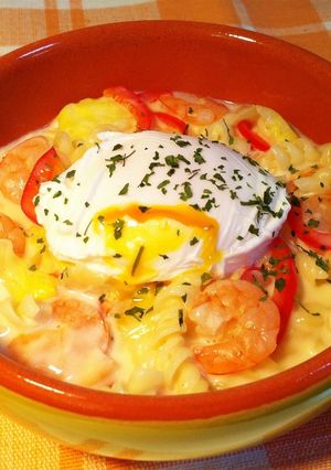 ごちそうスープパスタ☆ポーチドエッグのせ-レシピのメイン写真