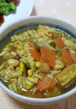お豆パワーの和風カレースープパスタ-レシピのメイン写真