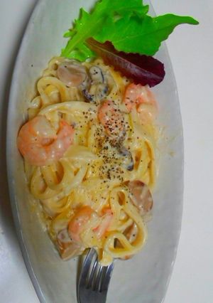 生クリーム不要！海老と茸のクリームパスタ-レシピのメイン写真
