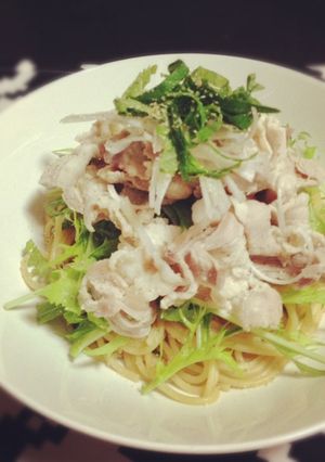 豚しゃぶと水菜の胡麻ドレパスタ-レシピのメイン写真