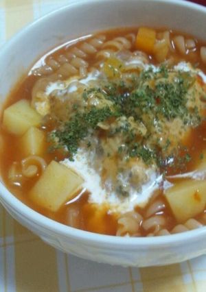 ごちそうスープパスタ★煮込みハンバーグ風-レシピのメイン写真