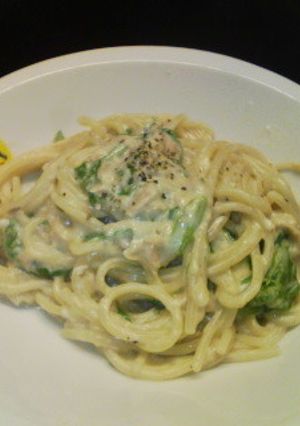 休日ランチ！ツナ&水菜のカルボナーラ-レシピのメイン写真