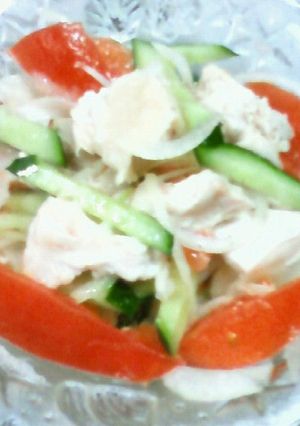トマトきゅうり玉葱と鶏ムネ肉の塩麹サラダ-レシピのメイン写真