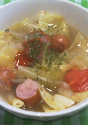 キャベツとソーセージのパスタ入りスープ-レシピのメイン写真