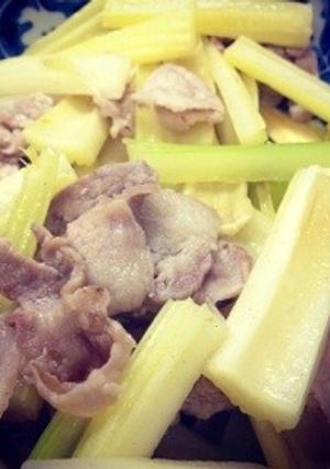 簡単！セロリと豚肉の炒め物-レシピのメイン写真