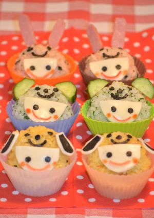 カラフルキャラ弁♡動物着ぐるみおにぎり-レシピのメイン写真