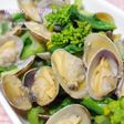 菜の花とあさりの酒蒸しオイスター風☆
