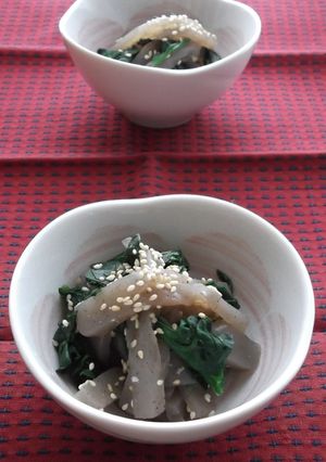 塩こうじで★こんにゃくと青菜の甘酢和え-レシピのメイン写真