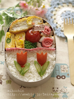 【キャラ弁】ウインナーのチューリップ弁当-レシピのメイン写真