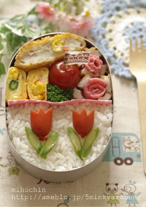 【キャラ弁】ウインナーのチューリップ弁当-レシピのメイン写真
