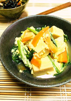 高野豆腐とほうれん草の卵とじ-レシピのメイン写真