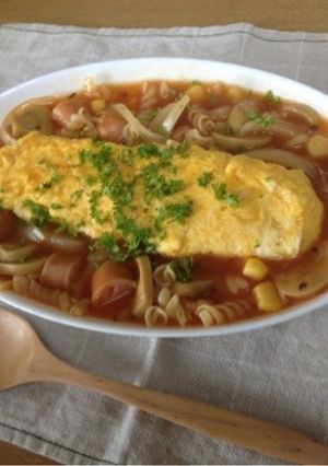 トマトスープパスタ〜オムレツと一緒に〜-レシピのメイン写真