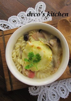 焼きマッシュポテトのクリームスープパスタ-レシピのメイン写真