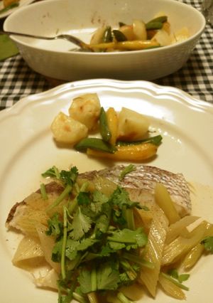 真鯛とセロリの酒蒸～パクチー添え～-レシピのメイン写真