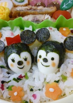 簡単キャラ弁！うずら卵でミッキー＆ミニー-レシピのメイン写真