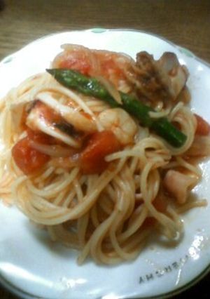 簡単！うまい海鮮トマトソースパスタ♪-レシピのメイン写真