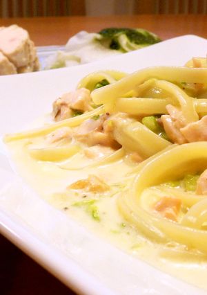 春キャベツとサーモンのクリームパスタ-レシピのメイン写真