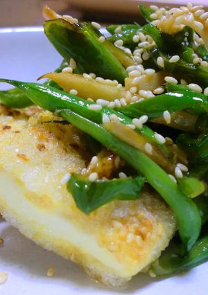 いりごまで揚出し豆腐、ピリ辛野菜炒め添え-レシピのメイン写真