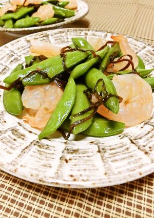 スナップえんどう＆エビの塩昆布和え♪-レシピのメイン写真