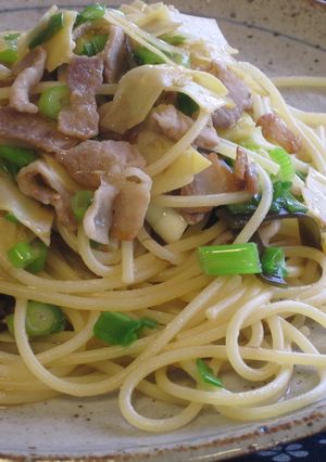 たけのこの姫皮と豚バラのパスタ-レシピのメイン写真