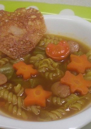 焼きチーズのせで豪華に☆スープパスタ-レシピのメイン写真