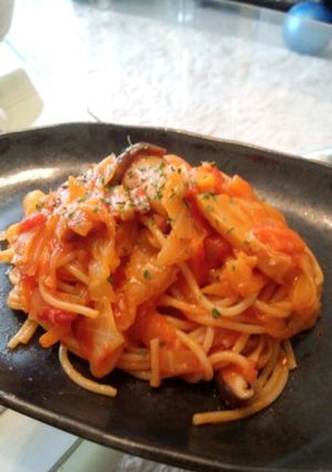 春キャベツと新タマネギのトマトパスタ-レシピのメイン写真