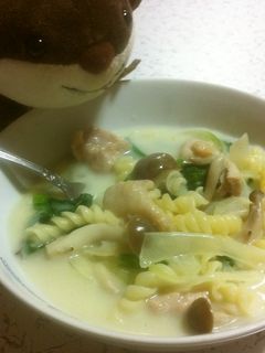 ほうれん草&きのこのクリームスープパスタ-レシピのメイン写真