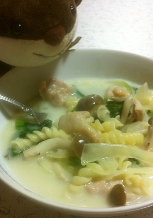 ほうれん草＆きのこのクリームスープパスタ-レシピのメイン写真