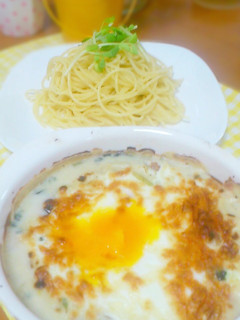 簡単♪半熟卵の米粉グラタンでつけパスタ♡-レシピのメイン写真