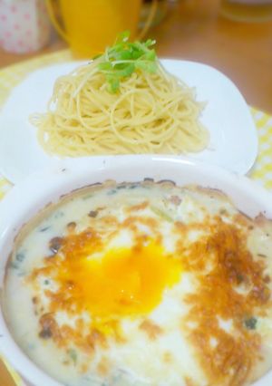 簡単♪半熟卵の米粉グラタンでつけパスタ♡-レシピのメイン写真