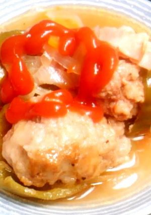 ピーマンの肉詰め　IN美味しいスープ-レシピのメイン写真