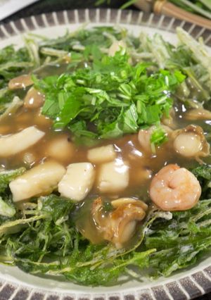 パリパリ水菜の海鮮あんかけ【食遺産】-レシピのメイン写真