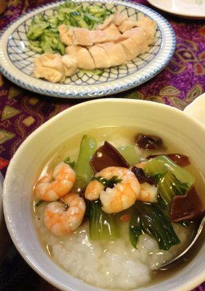 えびとボクチョイ（青梗菜）中華風おかゆ-レシピのメイン写真