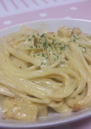 かぼちゃポタージュでクリームパスタ-レシピのメイン写真