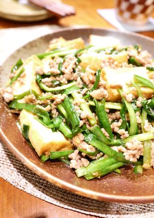 ご飯がすすむ☆厚揚げとニラ挽肉煮♪-レシピのメイン写真