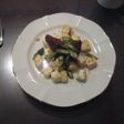 豆腐とアスパラとドライトマトの炒め物
