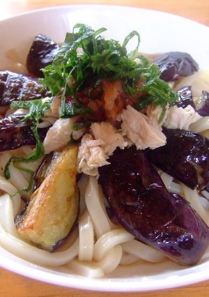 焼き茄子とささみのさっぱり梅うどん-レシピのメイン写真